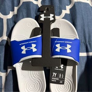 Under Armour Royal Blue and White Slide Sandals